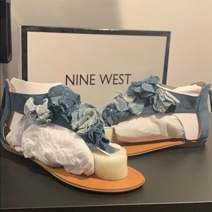 Brand new Nine West Blue denim sandals with box